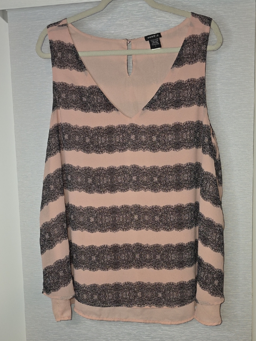 torrid Blush Pink Lace-Striped Sleeveless V-Neck Top